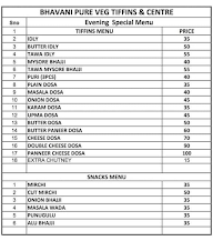 Bhavani Pure Veg Tiffins & Snacks Centre menu 1