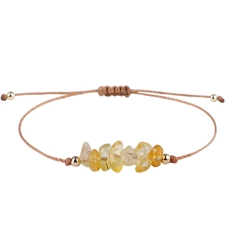 Armband met onregelmatige ruwe stenen en geweven gewaxte draad, Boho stijl, natuurlijke elegantie, verstelbaar.