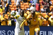 Anthony Laffor of Mamelodi Sundowns and Lebogang Manyama of Kaizer Chiefs during the Absa Premiership match between Kaizer Chiefs and Mamelodi Sundowns at FNB Stadium on January 05, 2019 in Johannesburg, South Africa. 