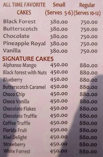 Shakes 'n' Cakes menu 