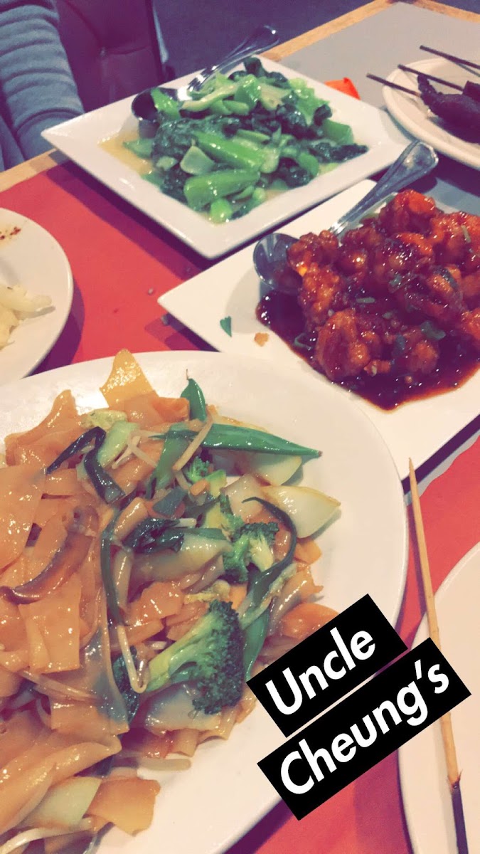 Veggie Lo Mein with chow foon noodles, grandmas shrimp, and bok choy.