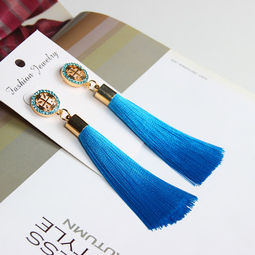Title 13, Long Elegant Tassel Earrings Diamond-embedded R...