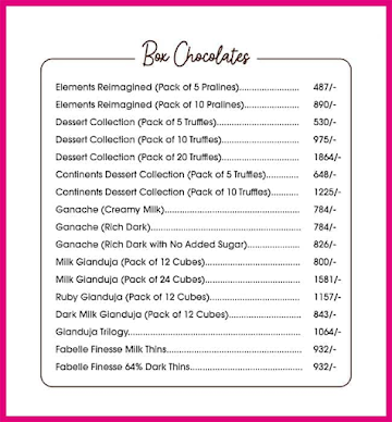 Fabelle Chocolates menu 