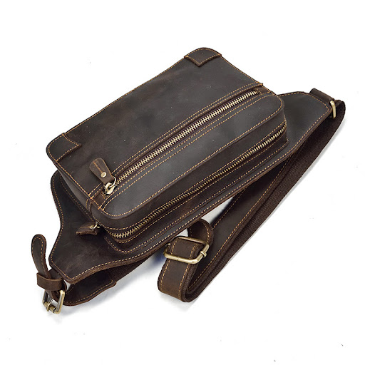 Title 1, Leather Retro Mens Crazy Horse Skin Waist Bag,...