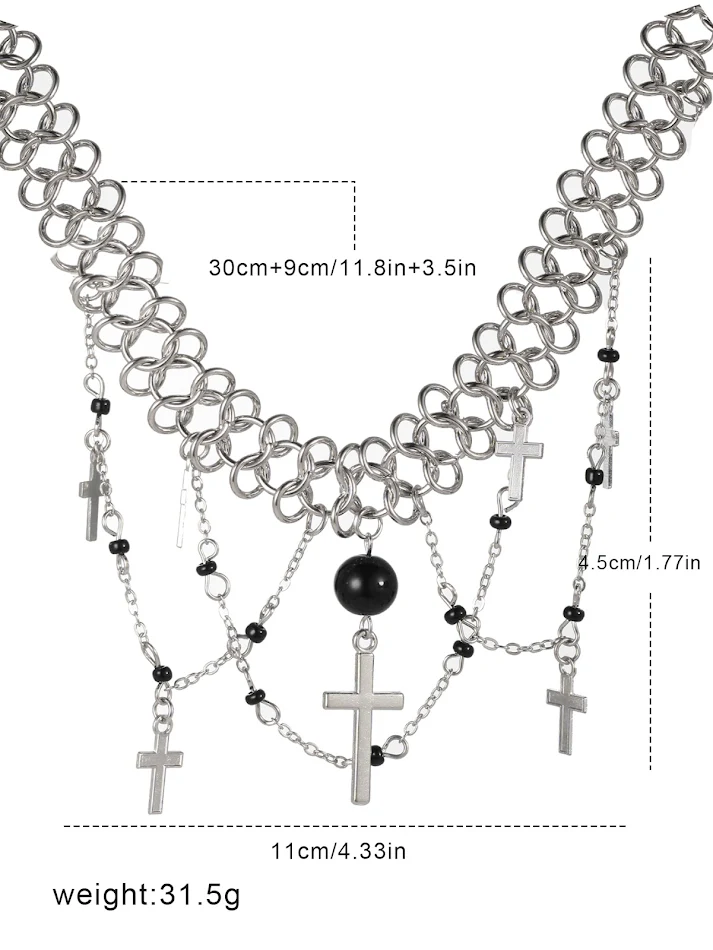 Collar con borlas de cadena Dark Punk Metal, colgante cruzado hip-hop, estilo dulce y genial. Accesorio único y llamativo.