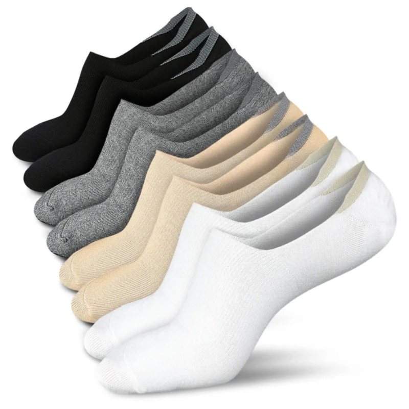 5 Pares de Meias Invisíveis Femininas de Algodão Puro para o Verão, Boca Rasa, Conforto e Discretas para Sapatos de Barco