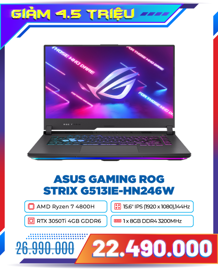 Laptop ASUS Gaming ROG Strix G513IE-HN246W (Ryzen 7 4800H/RAM 8GB/512GB SSD/ Windows 11)
