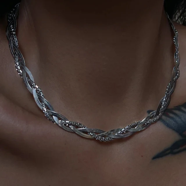 Title 6, Retro Snake Bone Kruis Geweven Ketting Titanium...