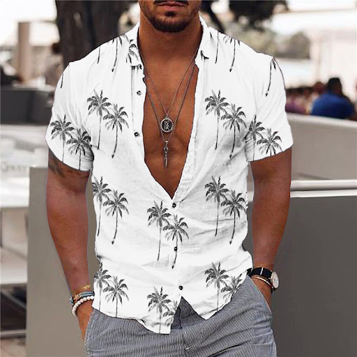 Title 1, Summer Beach Shirt Hawaiian Style Print for rel...