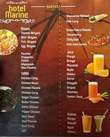 Marine Restaurant menu 