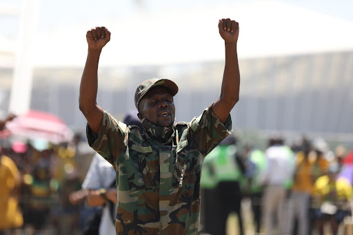 Loyal supporter of former president Jacob Zuma at a prayer service held in thanks for Zuma's release from prison.