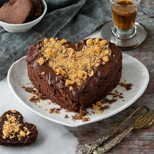 Bourbon Whisky Chocolate Brownie Heart Cake [300 Grams]