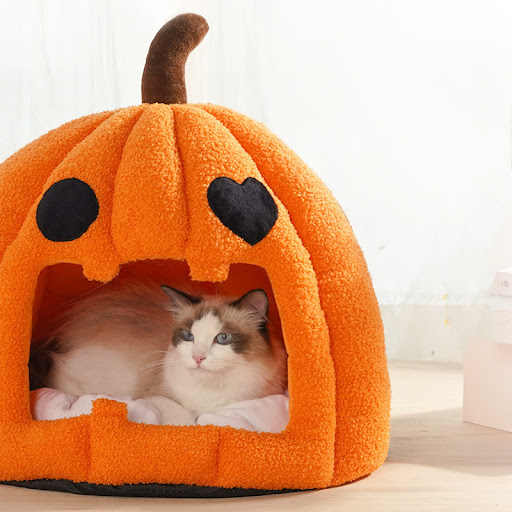 Title 6, Pumpkin Shape Semi-enclosed Warm Cat and Dog Ke...