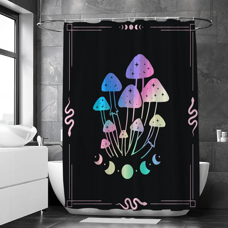 Magic Mushroom Moon Phase Waterproof and Mildew Proof Shower Curtain Bathroom Hanging Cloth. Easy to install, adds style