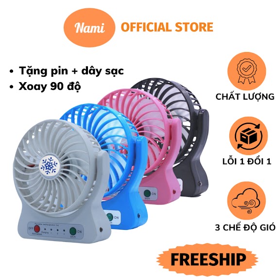 Quạt Tích Điện Nami Xoay 360 Độ Sức Gió Mạnh Nhiều Màu Sắc