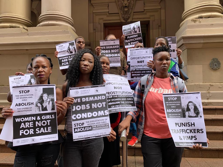 Protesters from Kwanele and SWEAT create awareness outside the Durban High Court ahead of the Siam Lee murder case on Monday March 11 2019