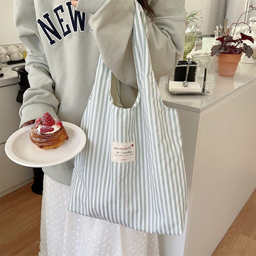 Title 9, New Large Capacity Striped Canvas Bag Women Per...