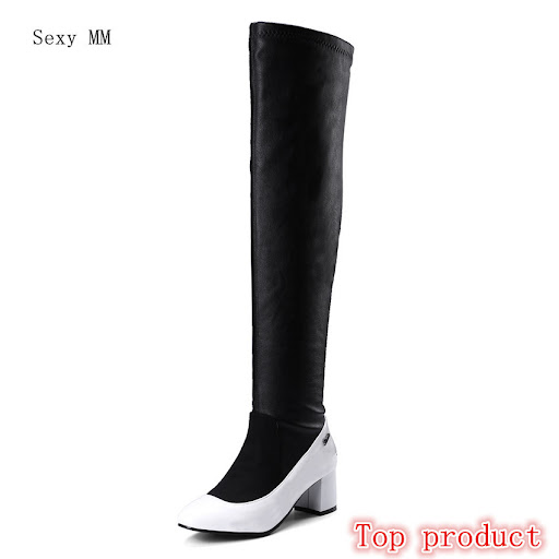 Title 7, Over the knee stretch boots with high heel and ...