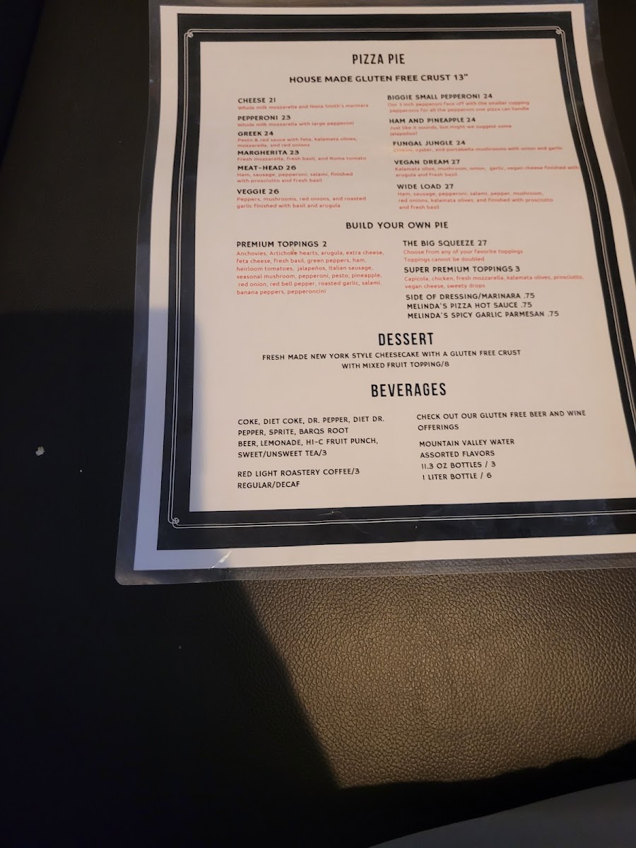 SQZBX Brewery & Pizza gluten-free menu