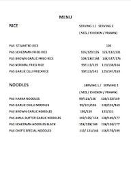 PAS Foods menu 1