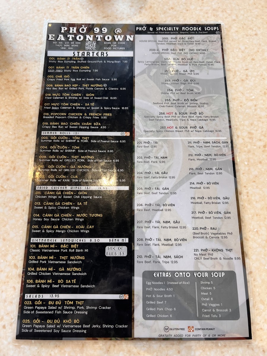 Pho 99 Vietnamese Restaurant @ EATONTOWN gluten-free menu