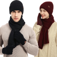 Title 17, Winter Solid Color Scarf Hat Gloves Knitted Thr...