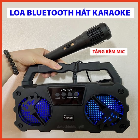 Loa Bluetooth Hát Karaoke Skd - 106 Tặng Kèm Mic Hát Hay Nghe Nhạc Cực Đã Âm Bass Cực Mạnh Bảo Hành 12 Tháng