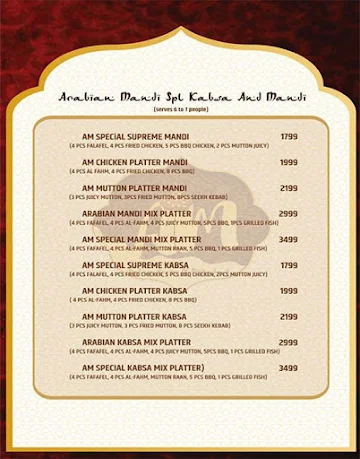 Arabian Mandi menu 