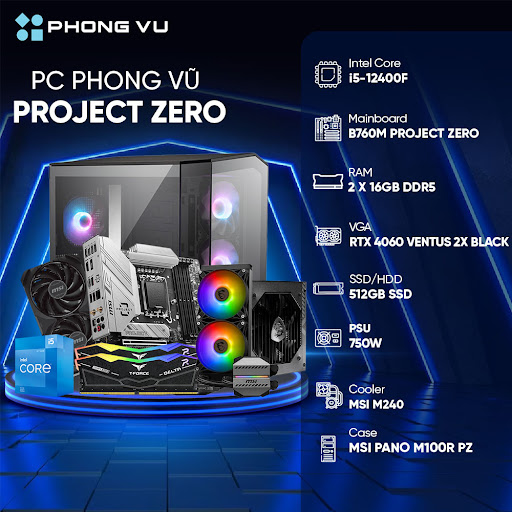 PC PV Gaming Project Zero (Intel Core i5-12400F/ GeForce RTX 4060/ 2 x 16GB/ 512GB SSD/ Free DOS)