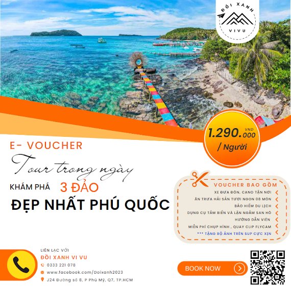 Phú Quốc [E - Voucher] Tour 3 Đảo Đẹp Nhất Phú Quốc, Miễn Phí Chụp Ảnh, Quay Flycam