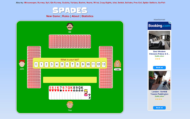 Spades Card Game chrome extension