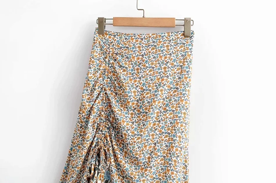 Jupe Midi Imprimée Style Vacances Plis Irreguliers Taille Élastique Confort et Élégance pour un Look Estival Décontracté et Chic