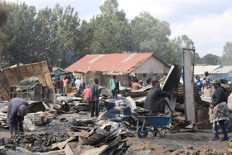 Some of the remnants after fire blazes stalls in Toi Market in Kibera, Nairobi on June 11,2023.