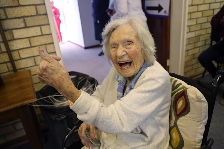 An excited Muriel Lack, who recently celebrated her 109th birthday, cast her special-vote in Beacon Bay yesterday