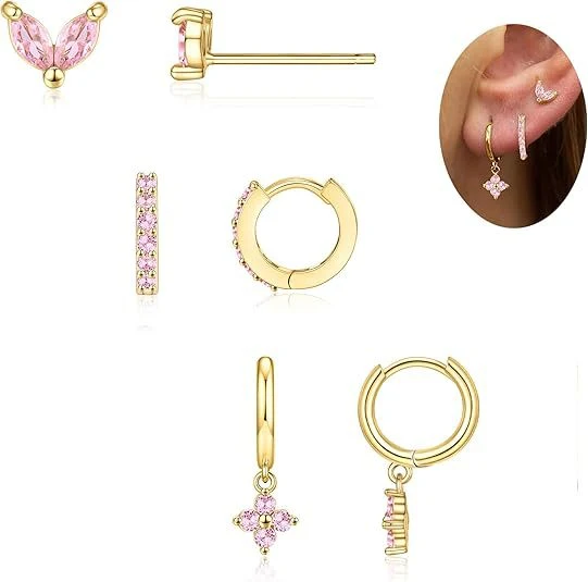 Brincos de 3 peças com pedras de nascimento de zircônia coloridas, perfeitos para presentear e realçar seu estilo com um toque especial.