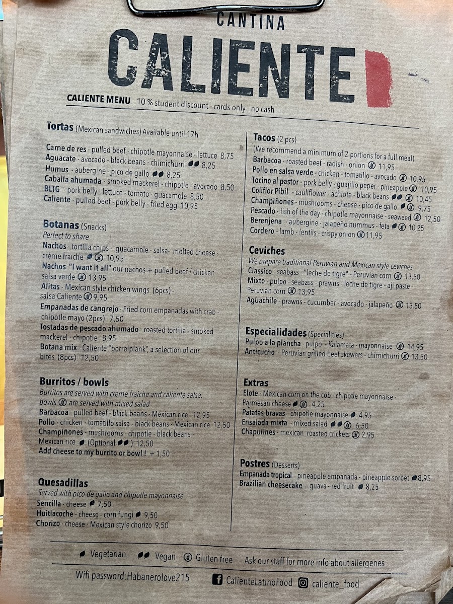 Cantina Caliente gluten-free menu