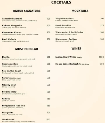 Ankur - The Coastal Bistro menu 