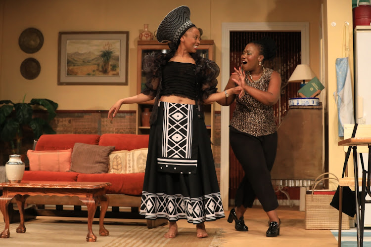 Mbali Malinga Nhlapho (Thando Makhaya ) and Ziaphora Dakile (Mandisa Mackay) at Theatre on the square in Sandton