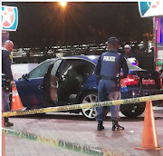 The driver of this blue BMW was shot dead at point blank range at a fuel station in Kenilworth, Cape Town, on Saturday night April 6, 2019 