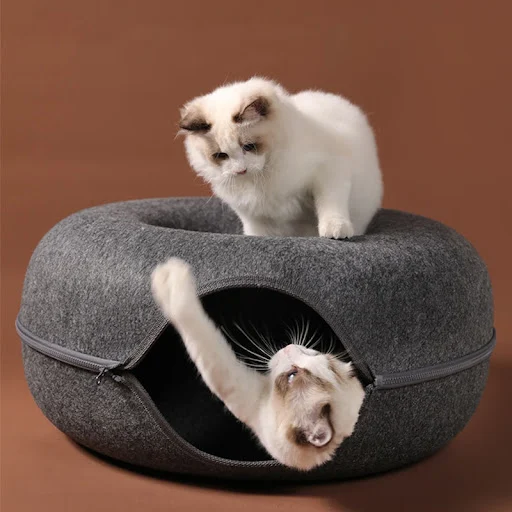 Round Tunnel Bed for CATs Removable Round for CAT Toy Felt with Peephole for CAT Tube House for Small Pet Rabbit Kitten