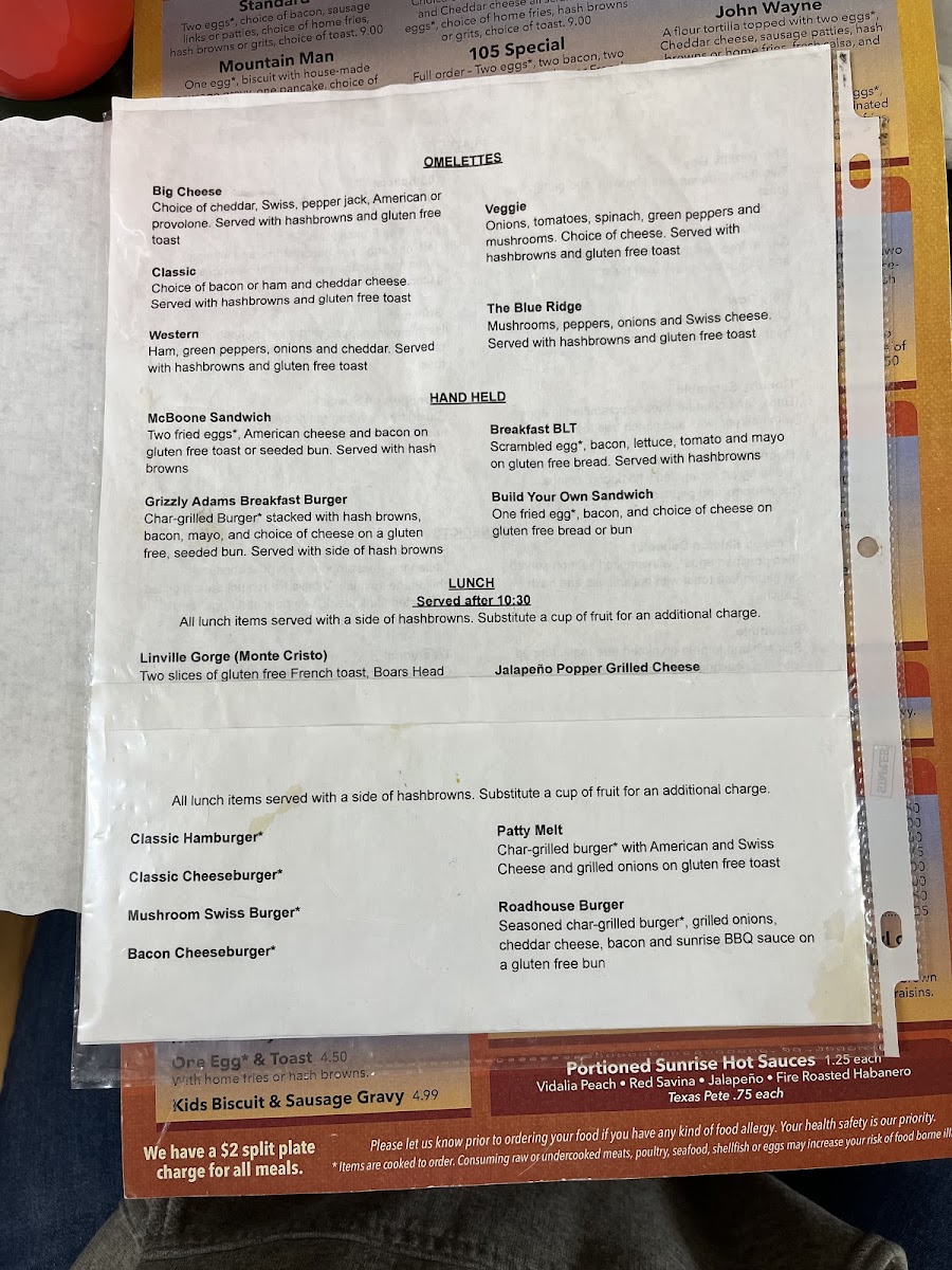 Sunrise Grill gluten-free menu