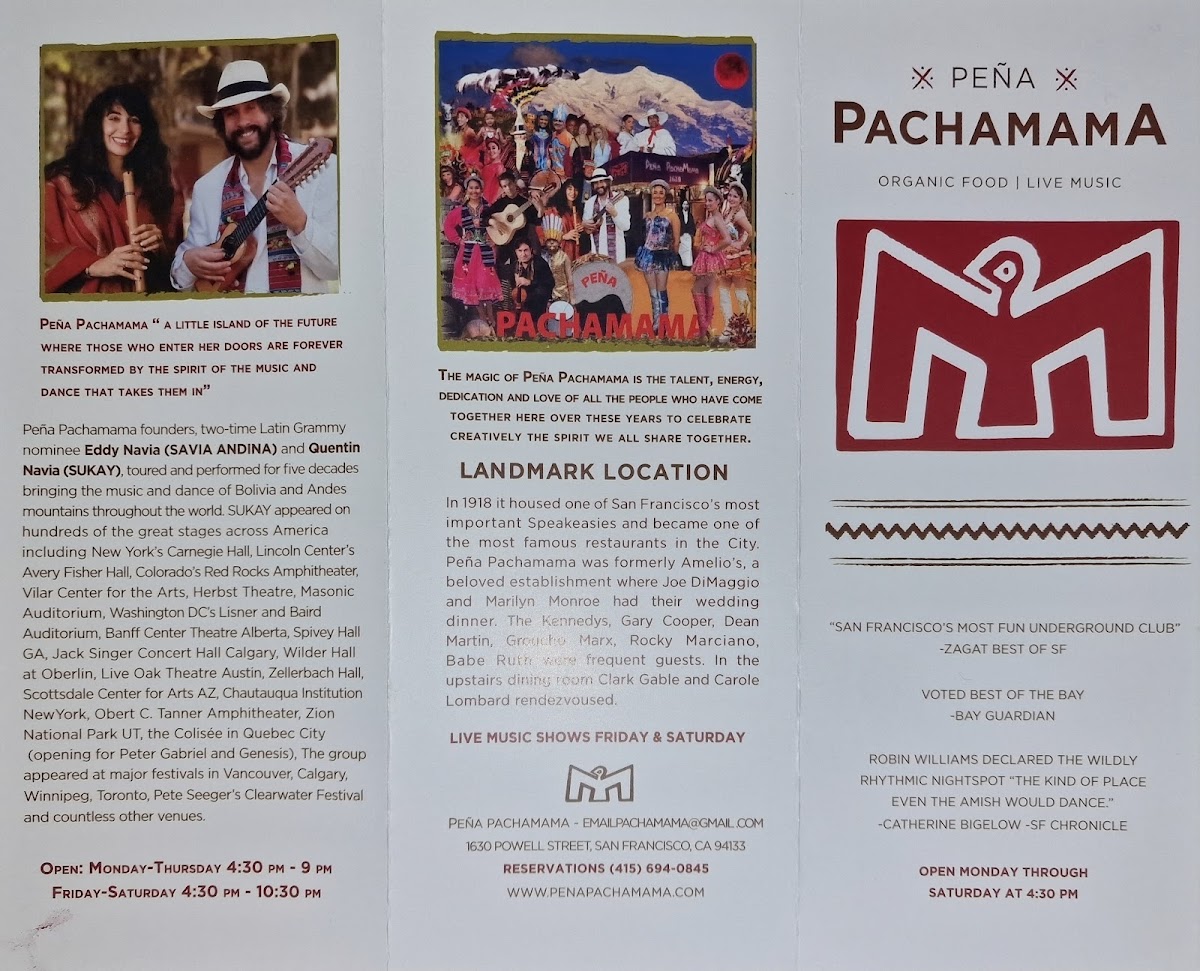 Peña Pachamama gluten-free menu