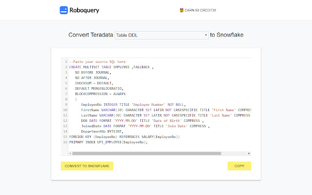 Roboquery - Convert code to Snowflake