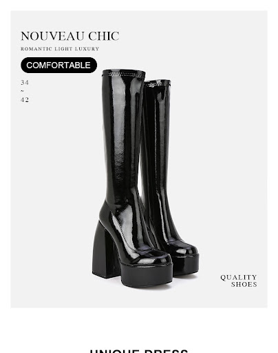 Title 2, Tall Chunky Heel Round Toe Platform Stretch Boo...