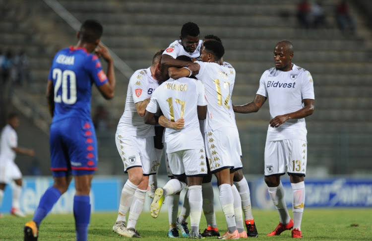 Daylon Claasen of Wits celebrating his goal with team mates during the Absa Premiership match between SuperSport United and Bidvest Wits at Lucas Moripe Stadium on January 27, 2018 in Pretoria, South Africa.