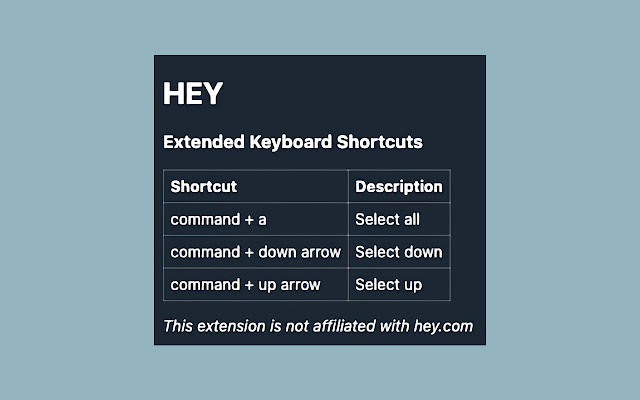 Extended Keyboard Shortcuts for Hey