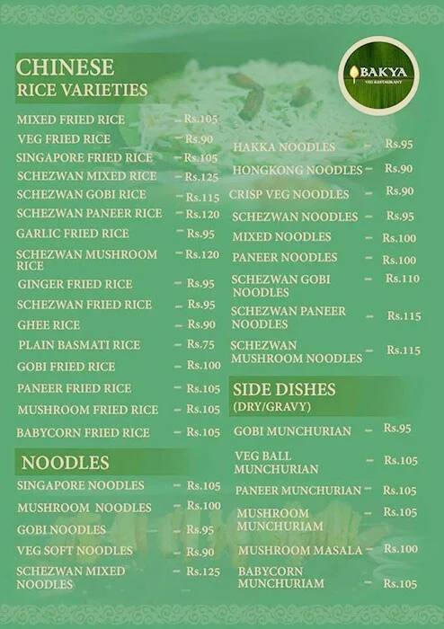 Bakya Veg Restaurant menu 