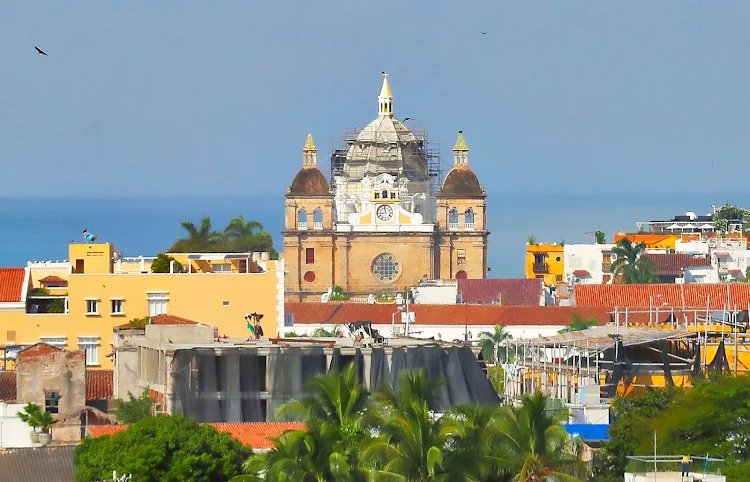 Detail of colonial style buildings in Old Cartagena, Colombia. 