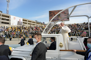 Pope Francis holds a Mass at Franso Hariri Stadium in Erbil, Iraq on March 7 2021. 