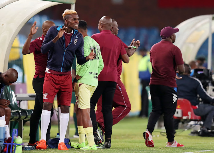 EC Bees bench celebrates during the 2018 Nedbank Cup Last 16 match against Mamelodi Sundowns at Loftus Versveld Stadium, Pretoria on 13 March 2018.